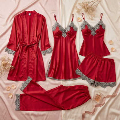 ComfortBlooms™ 5-Piece Silk Nightwear Set