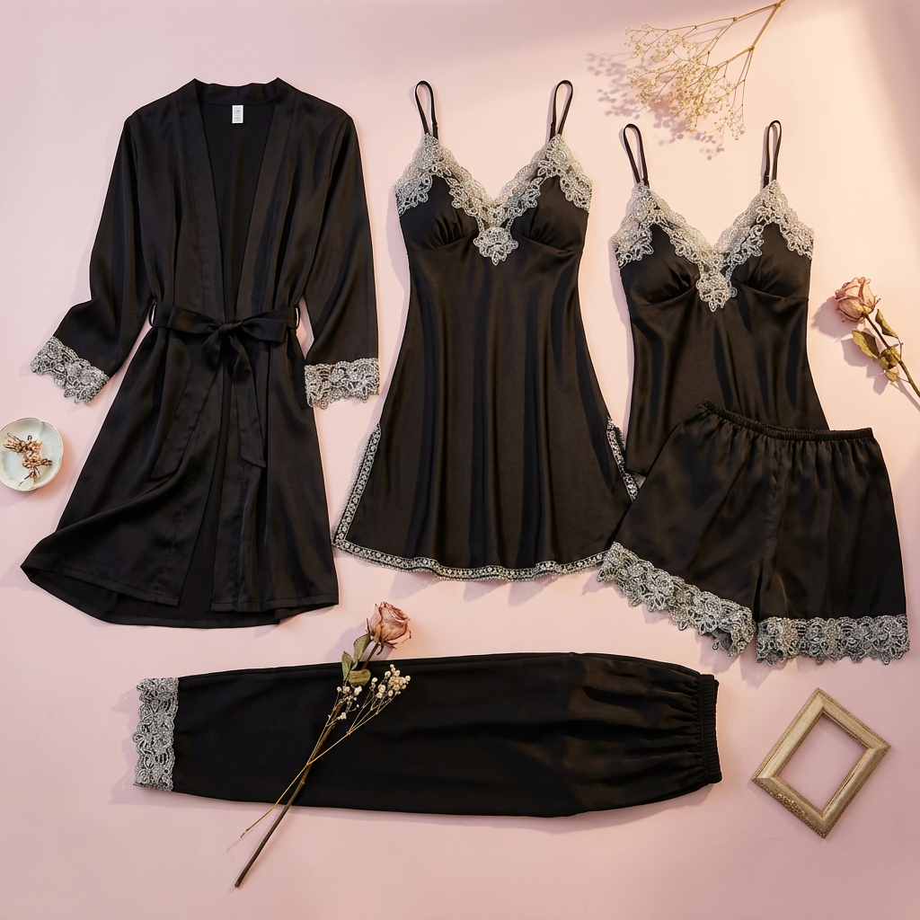 ComfortBlooms™ 5-Piece Silk Nightwear Set