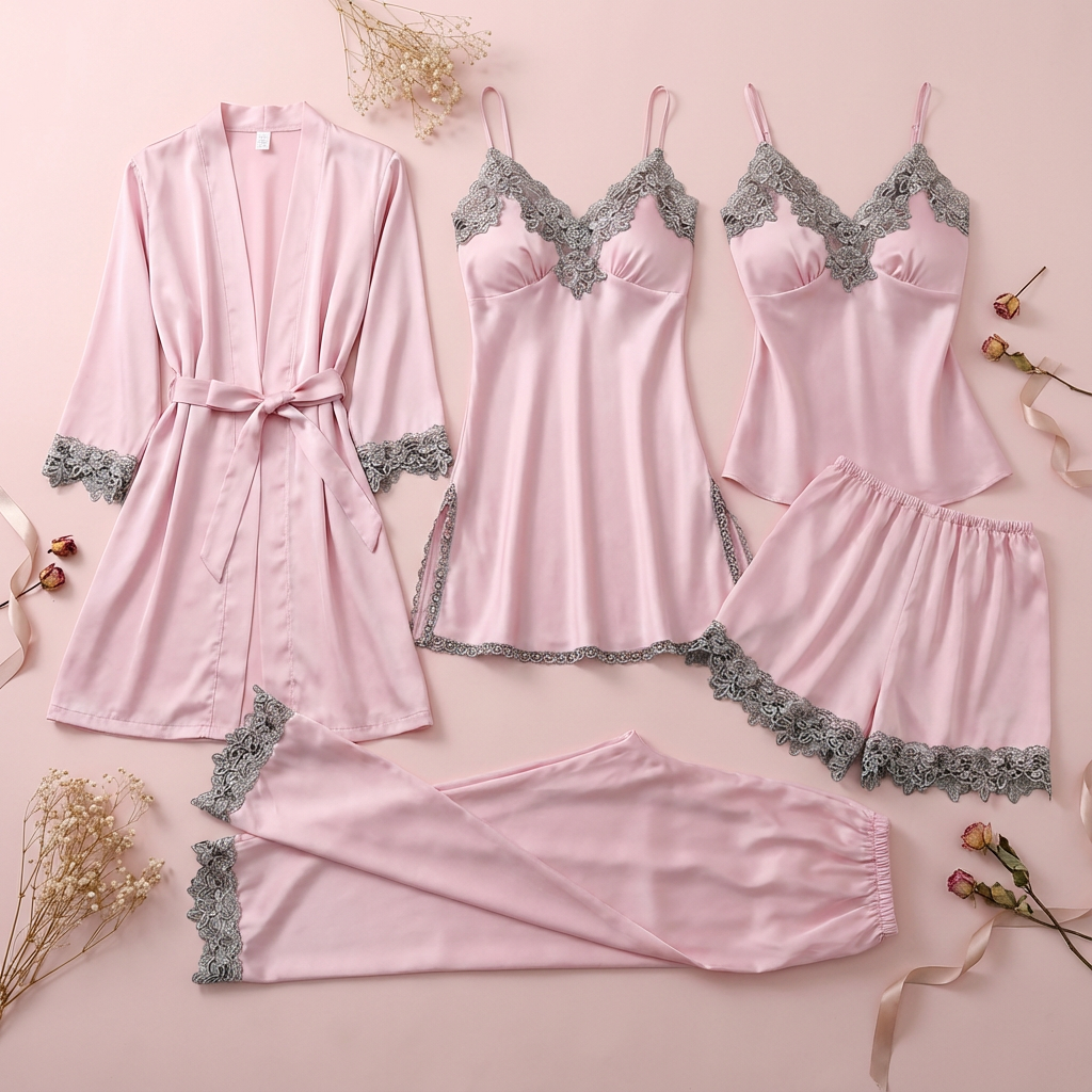 ComfortBlooms™ 5-Piece Silk Nightwear Set
